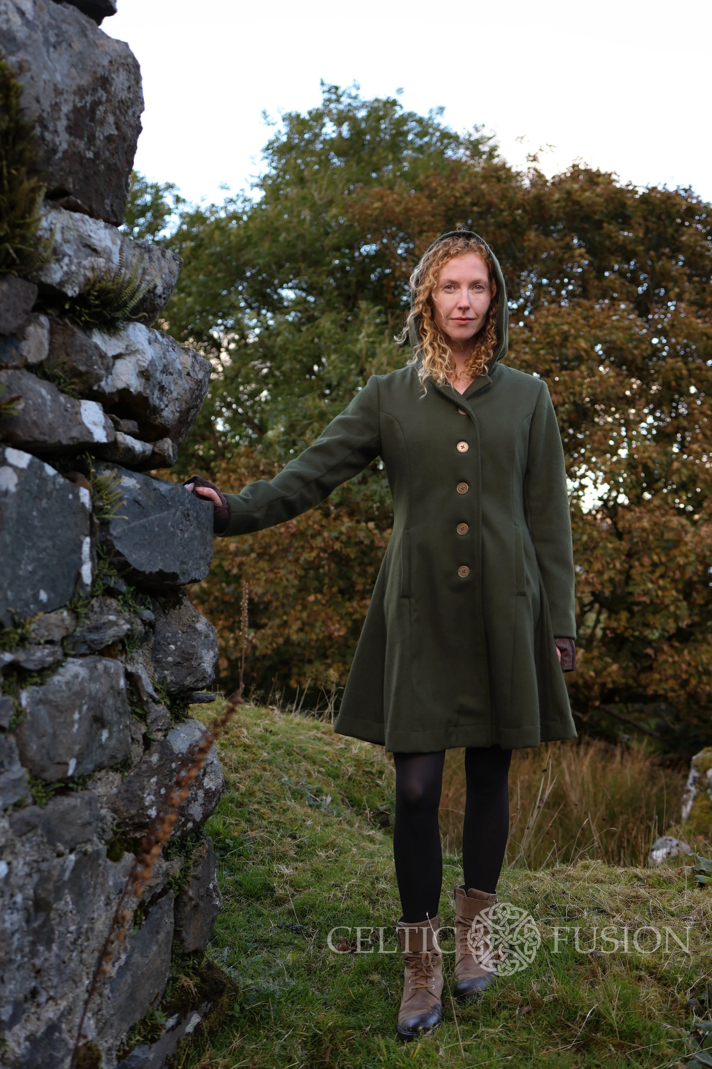 Green Wool Coat Fall Coat Coats for Women Celtic Fusion Folklore Clothing